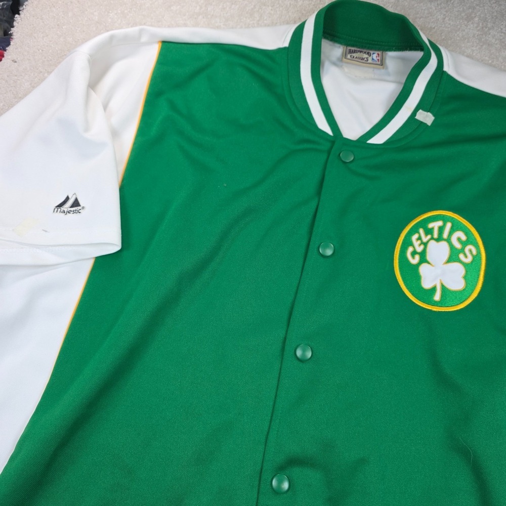 Majestic Boston Celtics Hardwood Classics Snap Front Warm Up Jersey Green XL‎